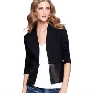 Bailey 44 Blazer Size Small Navy/Black Faux Leather Peplum Single Hook Closure